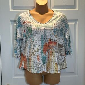 Atelier 5 by Gozde Yimaz White Multicolor Art to Wear Oversized Knit Top Small